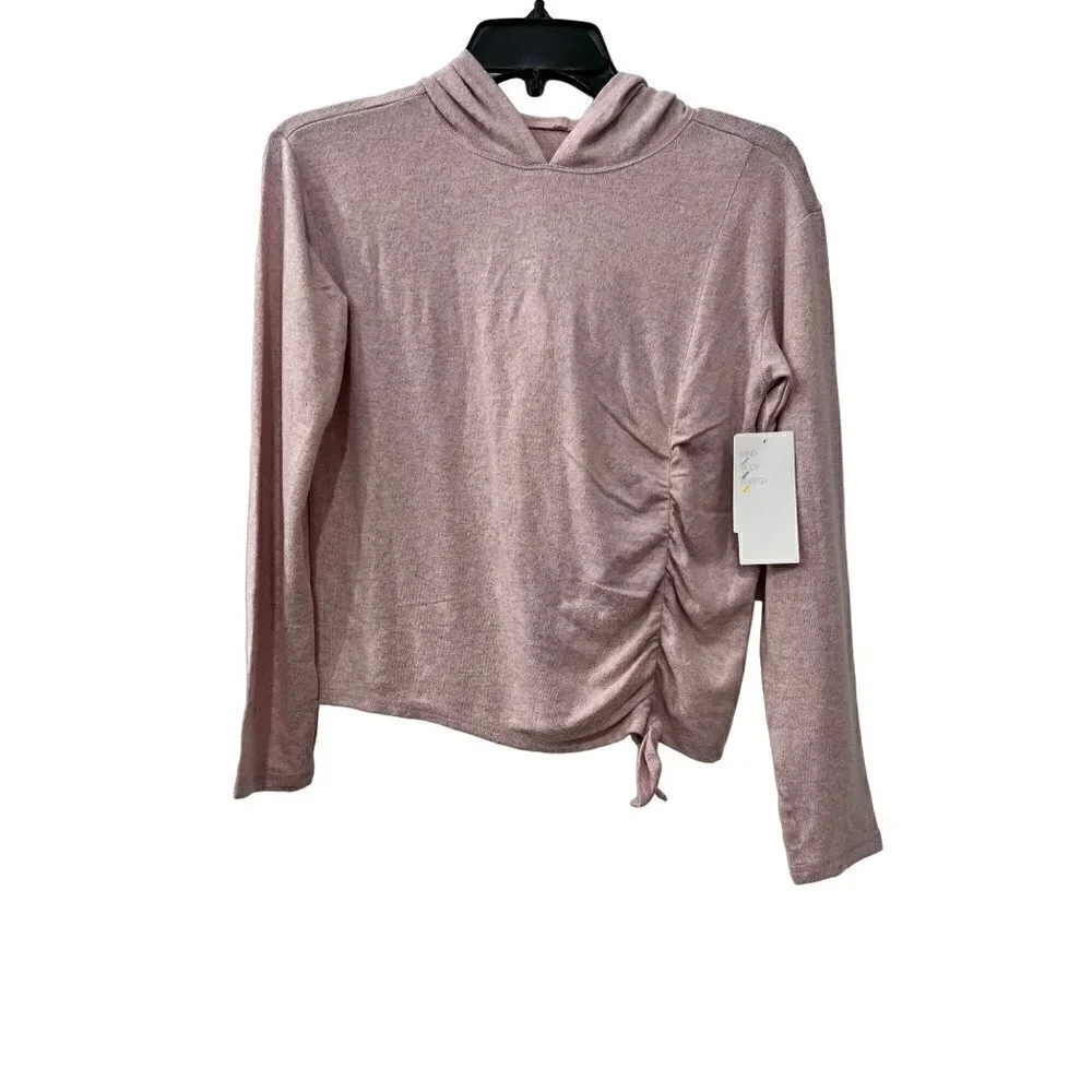 New Zella Size Girl's L (10/12) Soft Hoodie Shirt cinch ribbon front Stretchy
